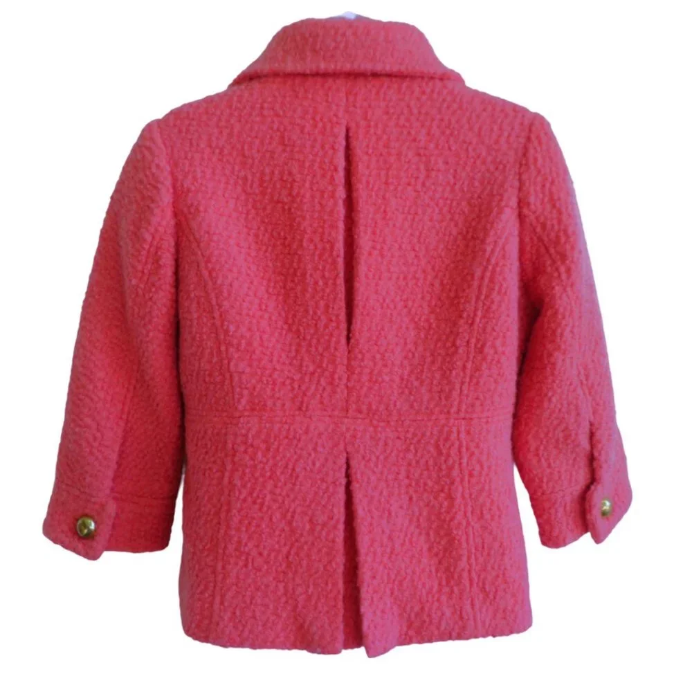 Barbie Blazer Knitted Dove Anthropologie Pink Coral Boucle Cotton Double Breaste